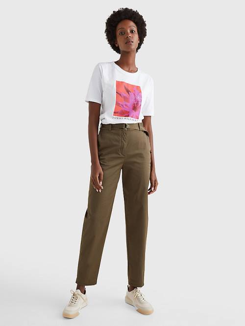 Tommy Hilfiger Belted Taille Tapered Leg Chinos Broek Dames Khaki | TH912NGA