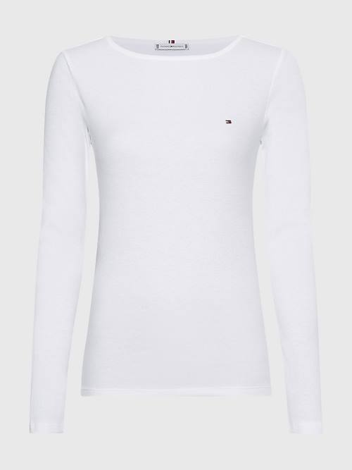 Tommy Hilfiger Boot Neck Long Sleeve Skinny T-shirts Dames Wit | TH102TAJ