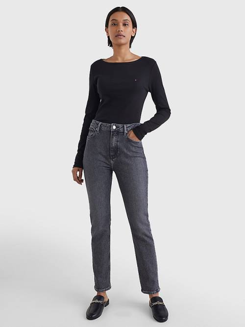 Tommy Hilfiger Boot Neck Long Sleeve Skinny T-shirts Dames Zwart | TH704XEL