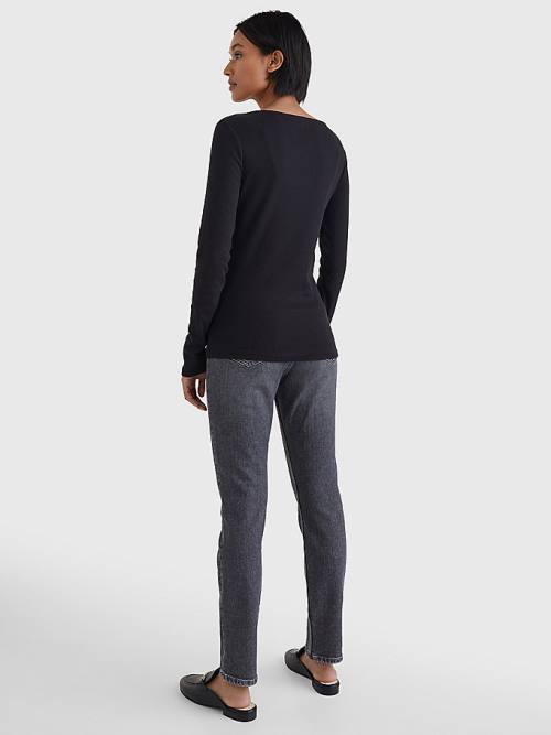 Tommy Hilfiger Boot Neck Long Sleeve Skinny T-shirts Dames Zwart | TH704XEL