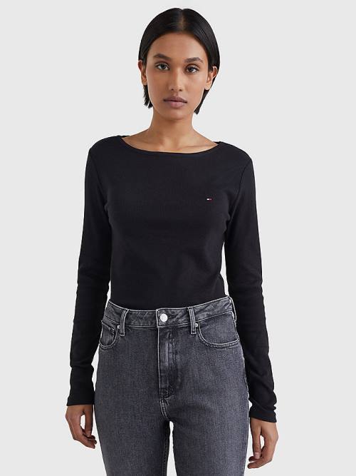 Tommy Hilfiger Boot Neck Long Sleeve Skinny T-shirts Dames Zwart | TH704XEL