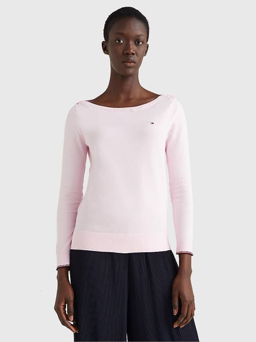 Tommy Hilfiger Boot Neck Organic Katoenen Jumper Truien Dames Roze | TH026BTE