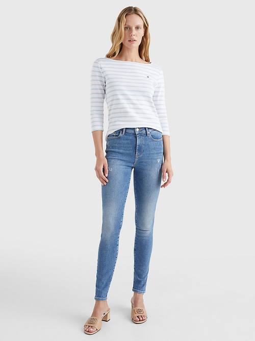 Tommy Hilfiger Boot Neck Three-Quarter Sleeve T-shirts Dames Wit | TH582FBU