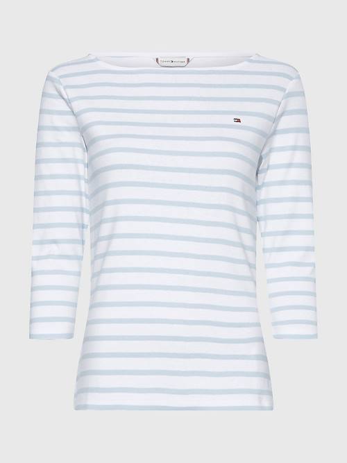 Tommy Hilfiger Boot Neck Three-Quarter Sleeve T-shirts Dames Wit | TH582FBU