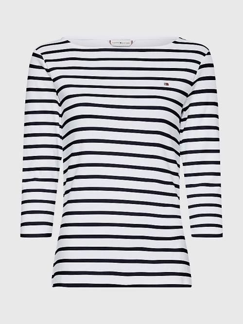 Tommy Hilfiger Boot Neck Three-Quarter Sleeve T-shirts Dames Wit | TH823IOX