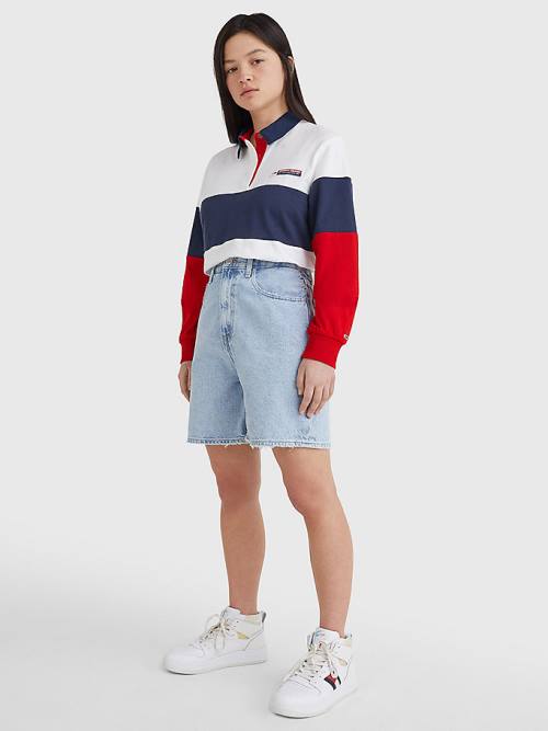 Tommy Hilfiger Boxy Cropped Long Sleeve Poloshirt Dames Blauw | TH924ZEK