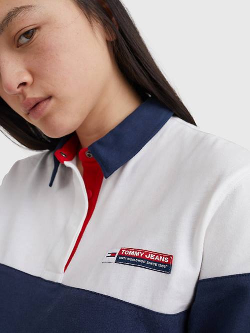 Tommy Hilfiger Boxy Cropped Long Sleeve Poloshirt Dames Blauw | TH924ZEK