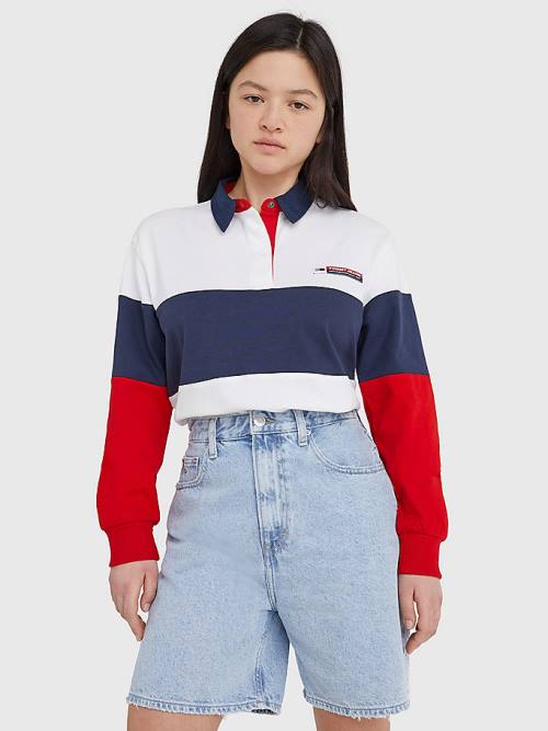 Tommy Hilfiger Boxy Cropped Long Sleeve Poloshirt Dames Blauw | TH924ZEK