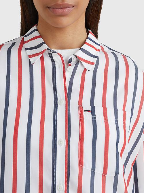 Tommy Hilfiger Boxy Stripe Overhemd Dames Wit | TH746PKR