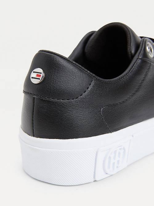 Tommy Hilfiger Branded Leren Sneakers Dames Zwart | TH650HBM