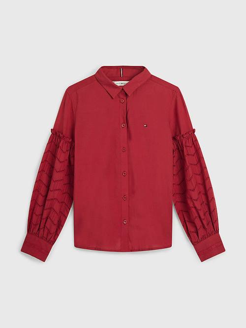 Tommy Hilfiger Broderie Anglaise Puff Sleeve Shirt T-shirts Meisjes Rood | TH976RFB