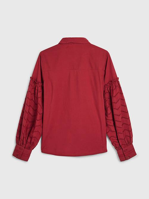 Tommy Hilfiger Broderie Anglaise Puff Sleeve Shirt T-shirts Meisjes Rood | TH976RFB