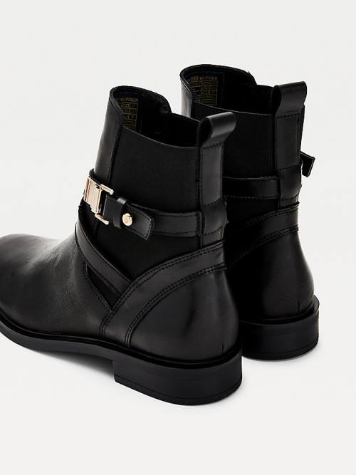 Tommy Hilfiger Buckled Leren Ankle Laarzen Dames Zwart | TH317SQG