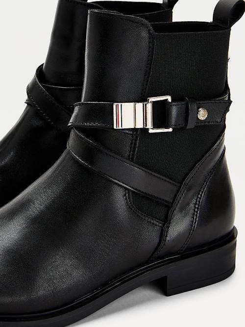 Tommy Hilfiger Buckled Leren Ankle Laarzen Dames Zwart | TH317SQG