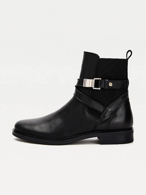 Tommy Hilfiger Buckled Leren Ankle Laarzen Dames Zwart | TH317SQG