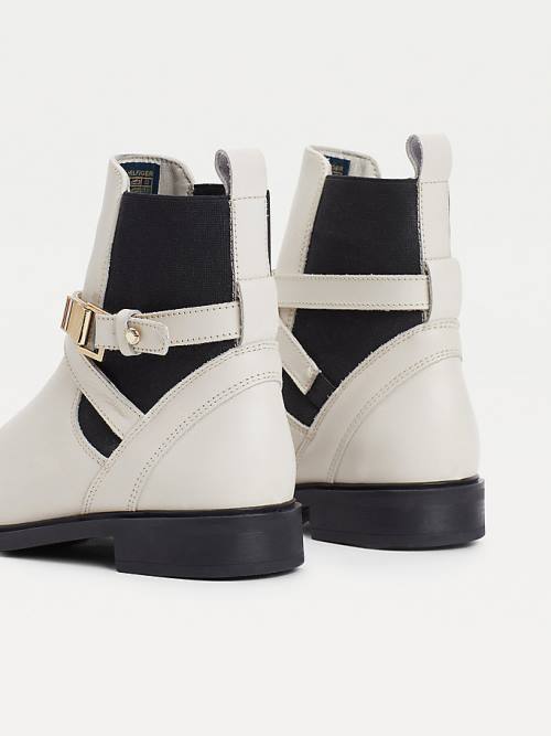 Tommy Hilfiger Buckled Leren Ankle Laarzen Dames Beige | TH721YKJ