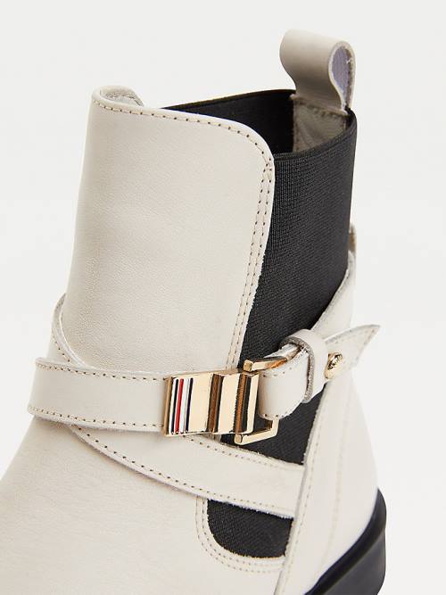 Tommy Hilfiger Buckled Leren Ankle Laarzen Dames Beige | TH721YKJ