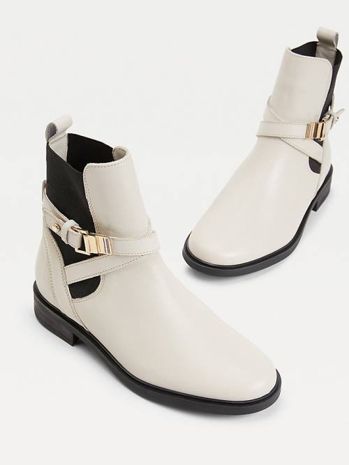 Tommy Hilfiger Buckled Leren Ankle Laarzen Dames Beige | TH721YKJ