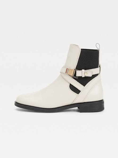 Tommy Hilfiger Buckled Leren Ankle Laarzen Dames Beige | TH721YKJ