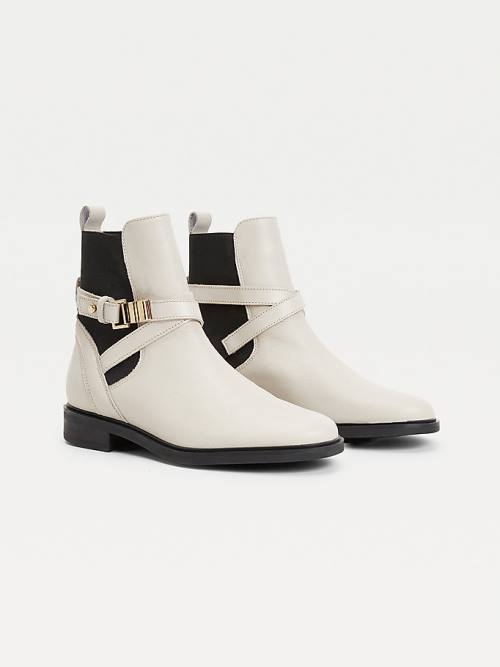 Tommy Hilfiger Buckled Leren Ankle Laarzen Dames Beige | TH721YKJ