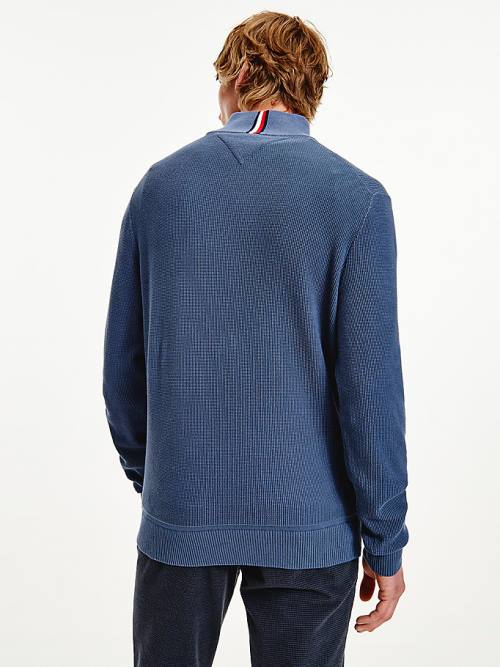 Tommy Hilfiger Button Mock Turtleneck Jumper Truien Heren Blauw | TH105UKY