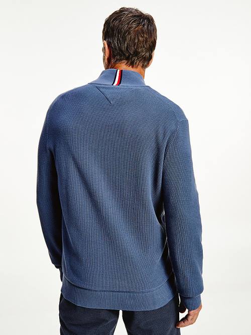 Tommy Hilfiger Button Mock Turtleneck Jumper Truien Heren Blauw | TH105UKY