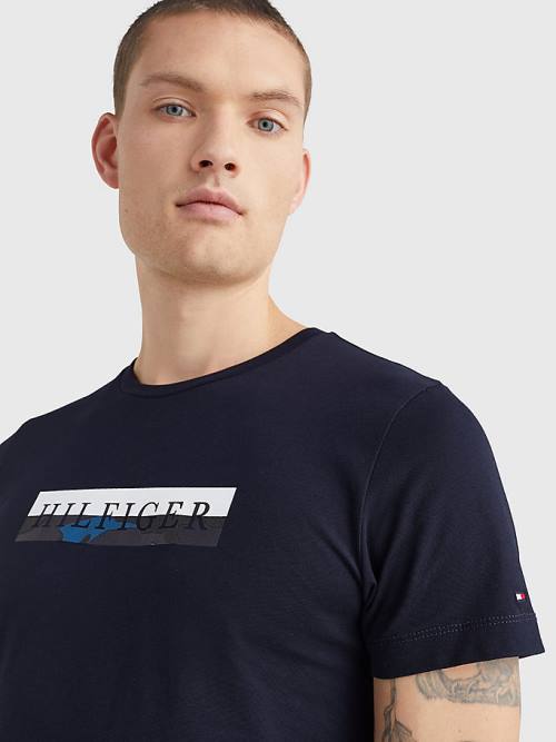 Tommy Hilfiger Camo Graphic Logo T-shirts Heren Blauw | TH719LAT