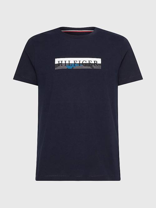 Tommy Hilfiger Camo Graphic Logo T-shirts Heren Blauw | TH719LAT