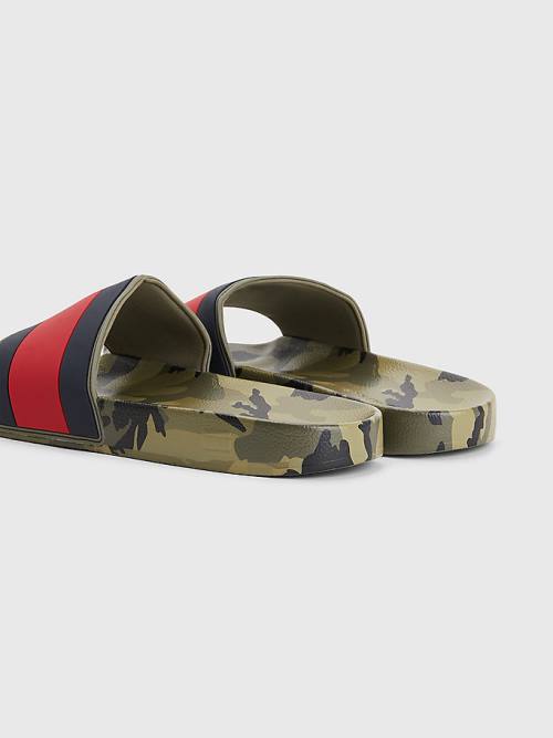 Tommy Hilfiger Camo Print Flag Pool Slides Sandalen Heren Blauw | TH578BLU