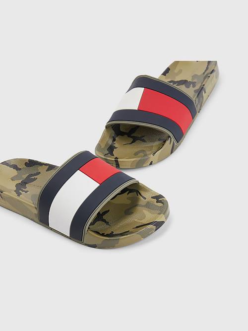 Tommy Hilfiger Camo Print Flag Pool Slides Sandalen Heren Blauw | TH578BLU