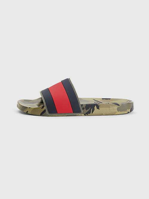 Tommy Hilfiger Camo Print Flag Pool Slides Sandalen Heren Blauw | TH578BLU