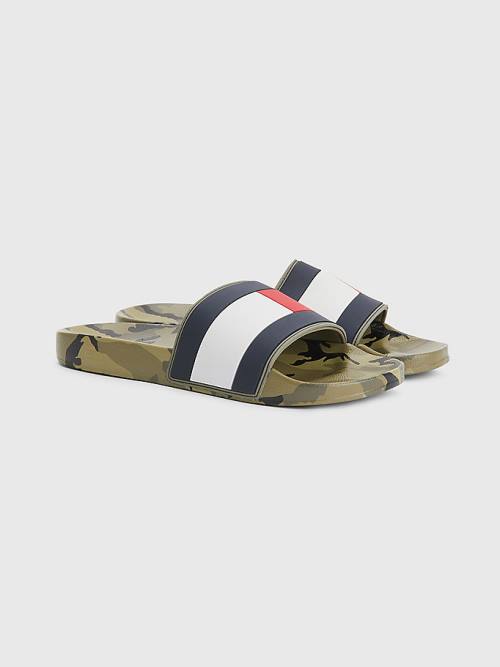 Tommy Hilfiger Camo Print Flag Pool Slides Sandalen Heren Blauw | TH578BLU