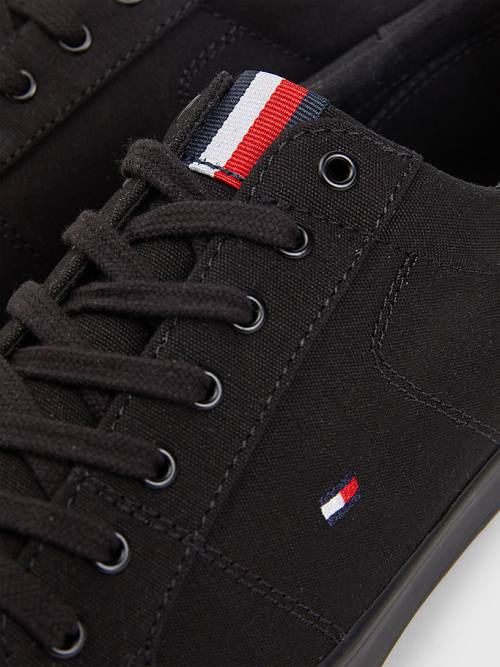 Tommy Hilfiger Canvas Kanten Up Sneakers Heren Zwart | TH127UOE