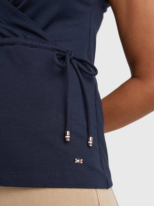 Tommy Hilfiger Cap Sleeve Wrap T-shirts Dames Blauw | TH491HAE