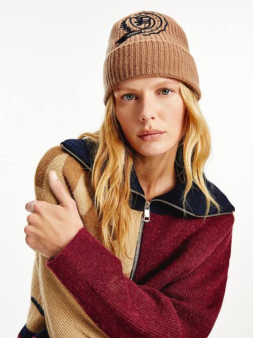 Tommy Hilfiger Cashmere Crest Shield Beanie Hoeden Dames Beige | TH925DBC