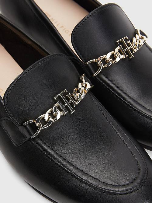 Tommy Hilfiger Chain Leren Loafers Dames Zwart | TH185AMG