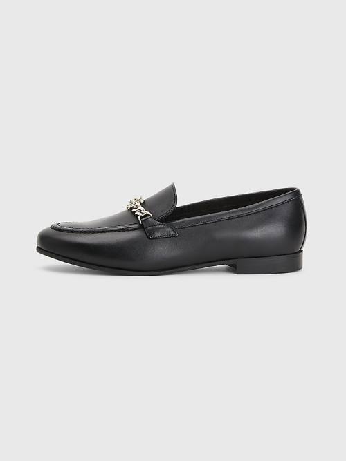 Tommy Hilfiger Chain Leren Loafers Dames Zwart | TH185AMG