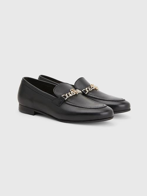 Tommy Hilfiger Chain Leren Loafers Dames Zwart | TH185AMG