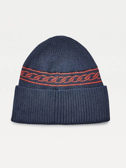 Tommy Hilfiger Chain Link Knit Beanie Hoeden Dames Blauw | TH084ZEO