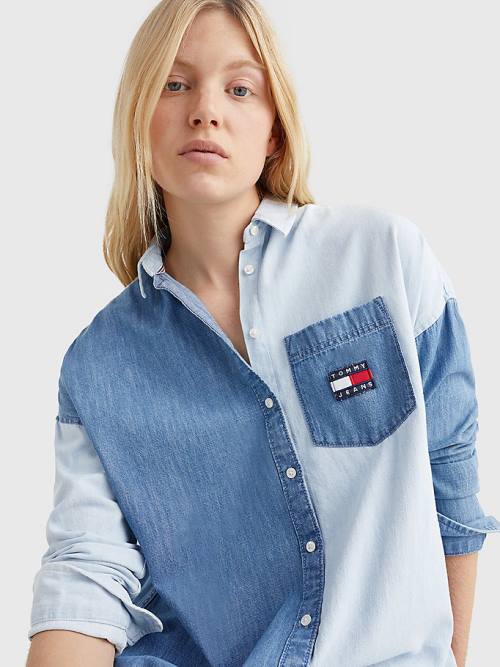 Tommy Hilfiger Chambray Denim Mix Shirt Jurken Dames Denim | TH764THP