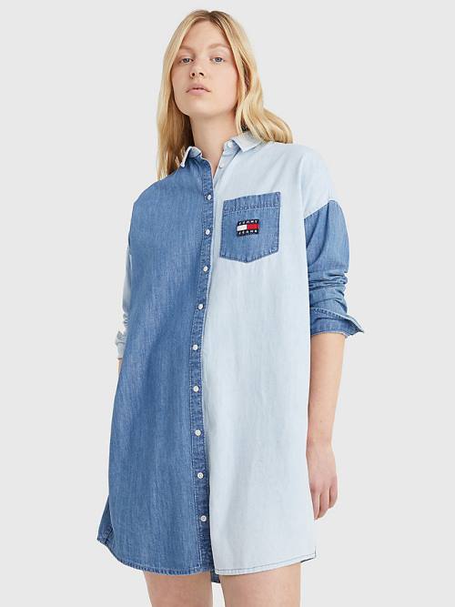 Tommy Hilfiger Chambray Denim Mix Shirt Jurken Dames Denim | TH764THP