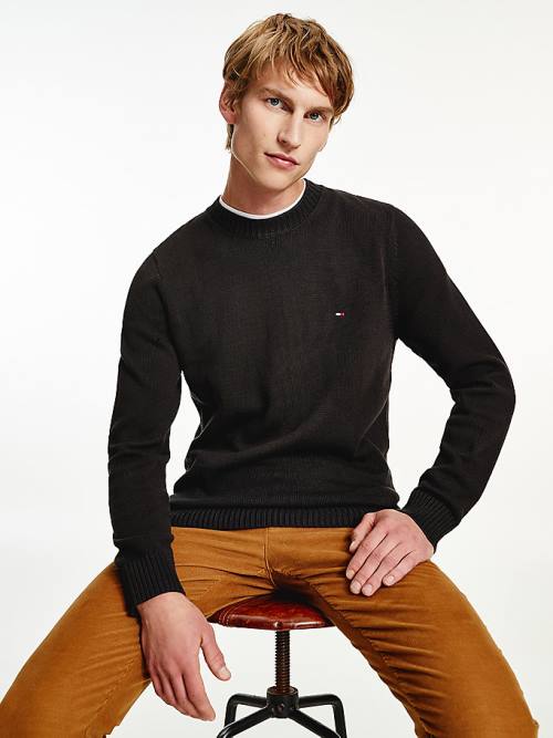 Tommy Hilfiger Chunky Knit Crew Neck Jumper Truien Heren Zwart | TH254UVN