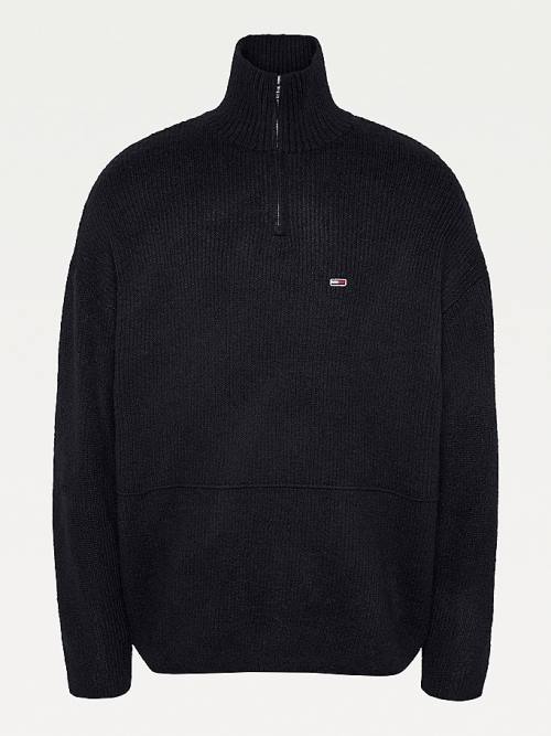 Tommy Hilfiger Chunky Knit Half-Zip Jumper Truien Heren Zwart | TH756EOG