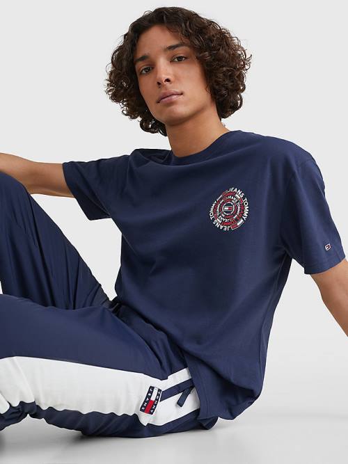 Tommy Hilfiger Circular Back Logo T-shirts Heren Blauw | TH325FJB