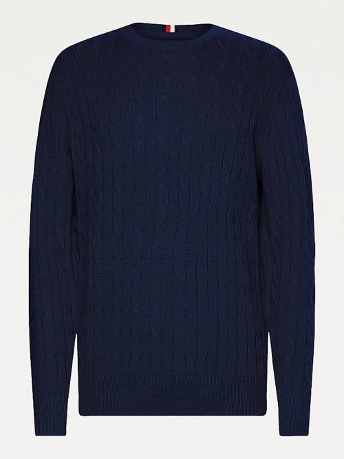 Tommy Hilfiger Classics Cable Knit Jumper Truien Heren Blauw | TH205OUV