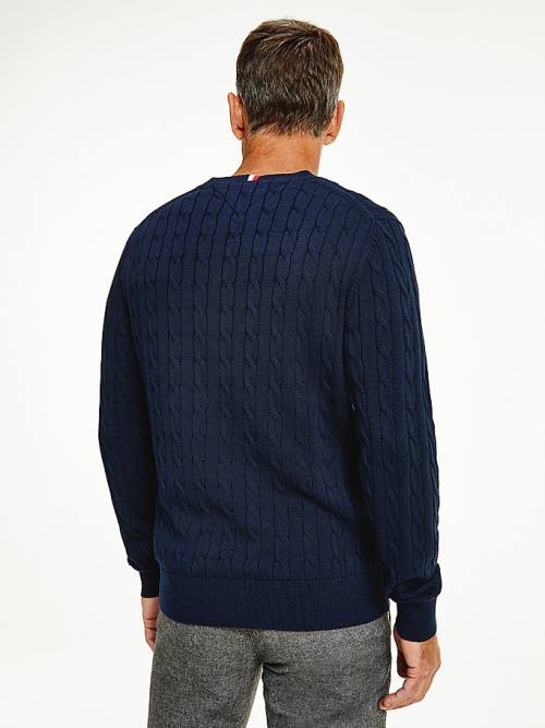 Tommy Hilfiger Classics Cable Knit Jumper Truien Heren Blauw | TH205OUV