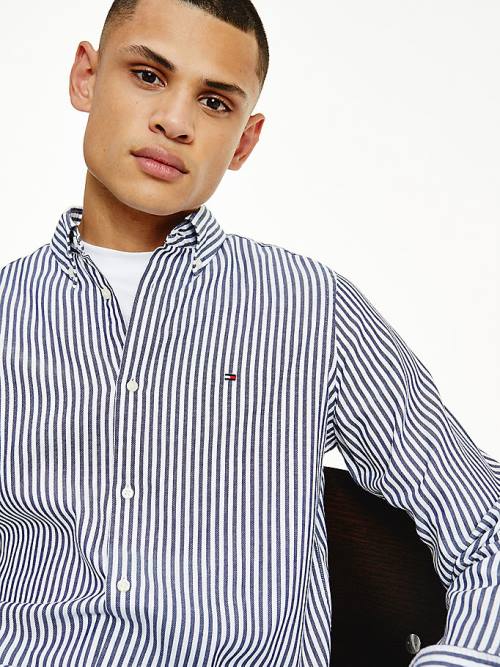 Tommy Hilfiger Classics Stripe Slim Fit Dobby Overhemd Heren Blauw | TH189AEN