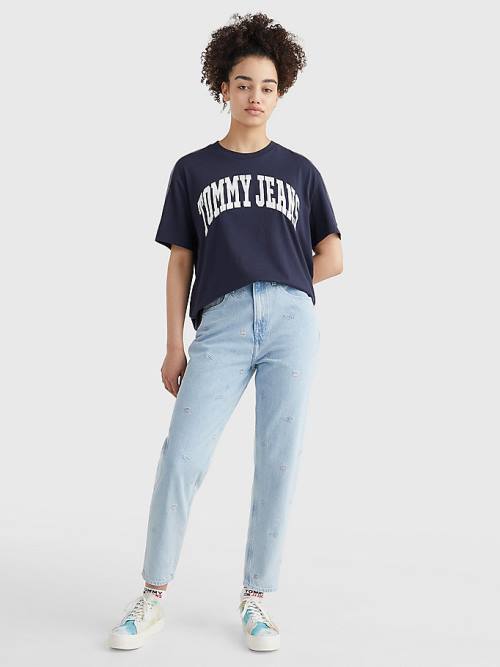 Tommy Hilfiger College Boyfriend Fit T-shirts Dames Blauw | TH315ZFN