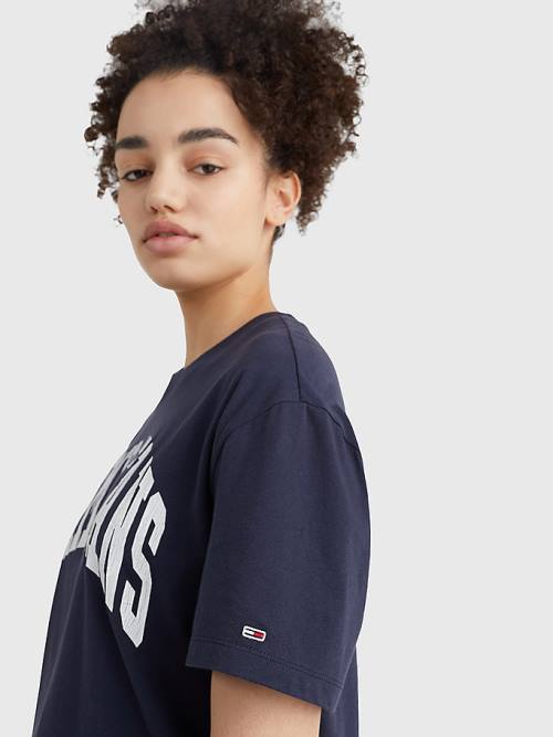 Tommy Hilfiger College Boyfriend Fit T-shirts Dames Blauw | TH315ZFN