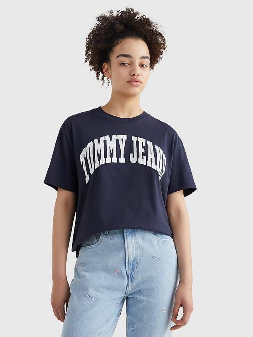 Tommy Hilfiger College Boyfriend Fit T-shirts Dames Blauw | TH315ZFN